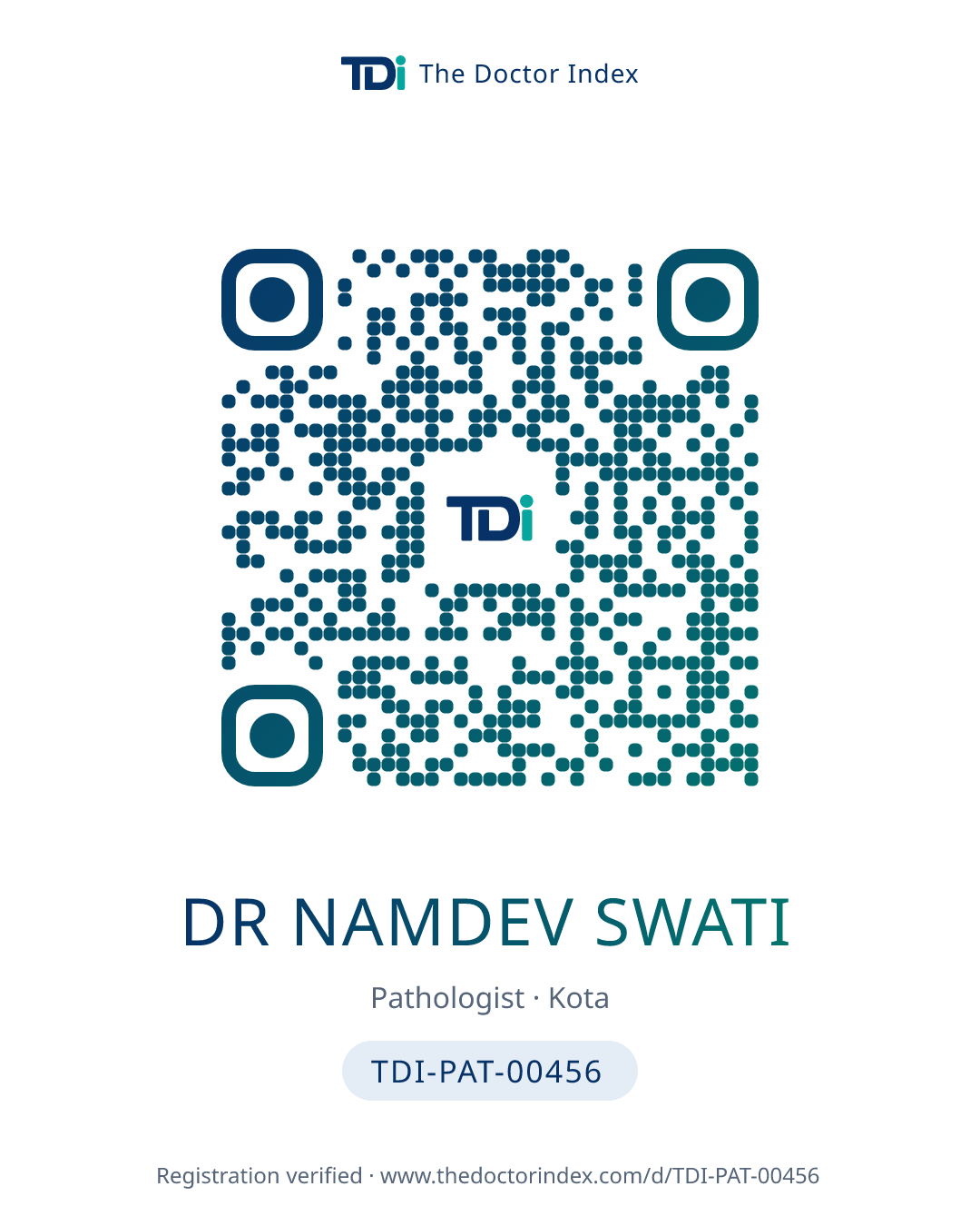 QR card for Dr Namdev Swati, TDI-PAT-00456
