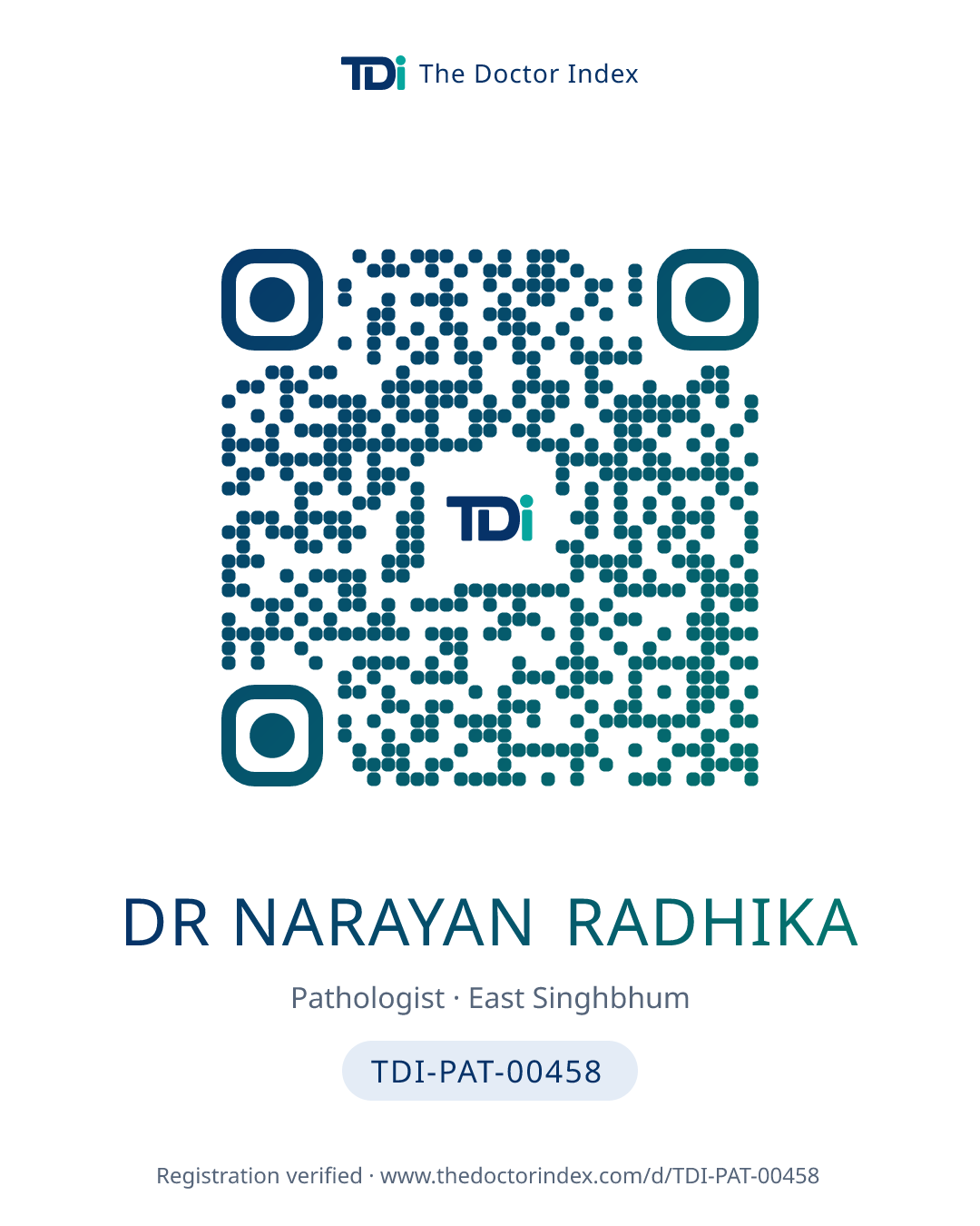 QR card for Dr Narayan Radhika, TDI-PAT-00458