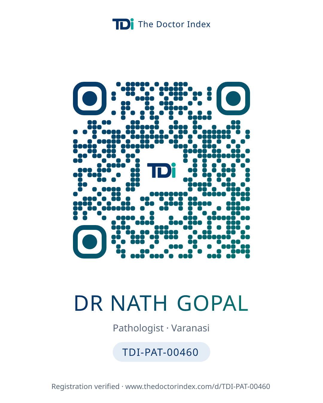 QR card for Dr Nath Gopal, TDI-PAT-00460