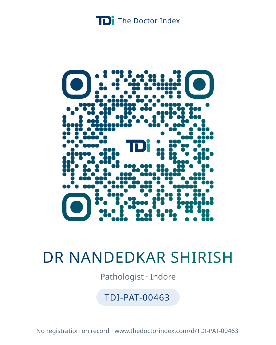 QR card for Dr Nandedkar Shirish, TDI-PAT-00463