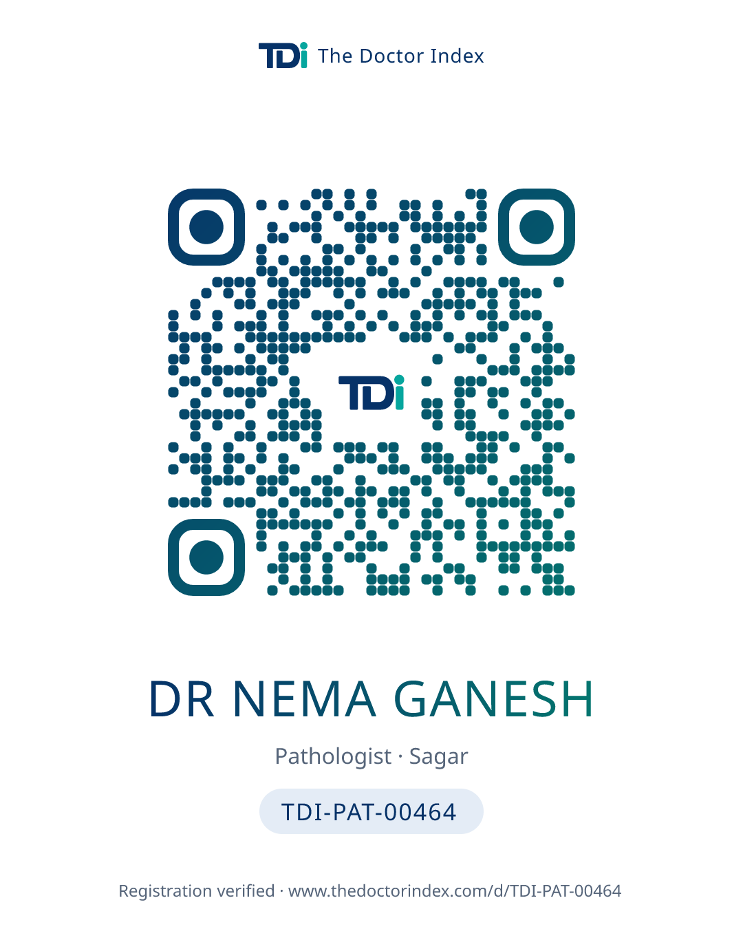 QR card for Dr Nema Ganesh, TDI-PAT-00464