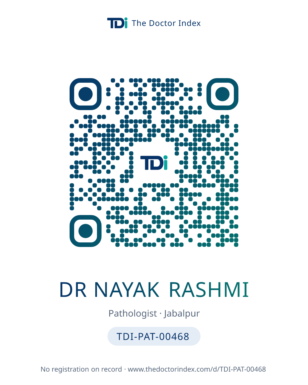 QR card for Dr Nayak Rashmi, TDI-PAT-00468