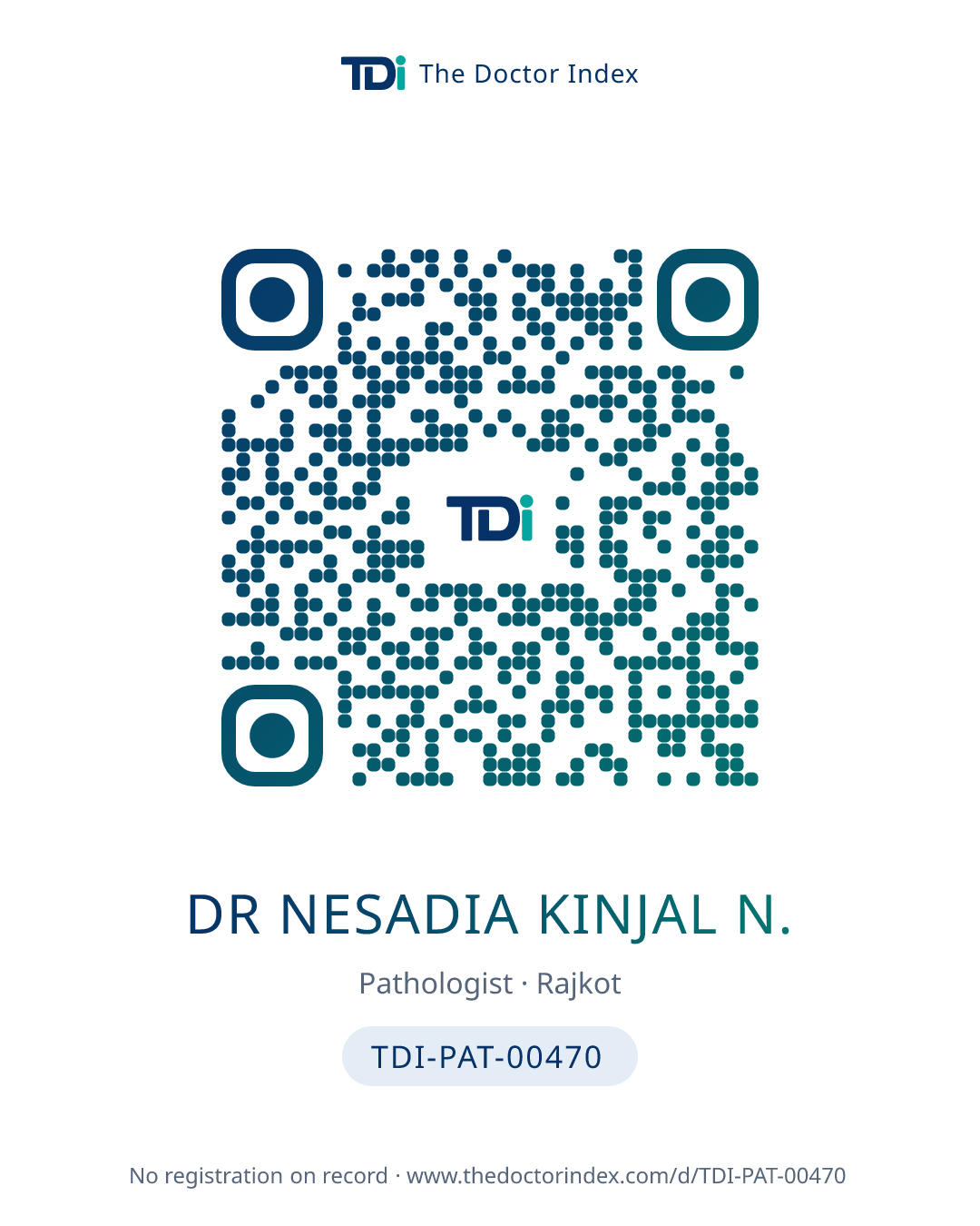 QR card for Dr Nesadia Kinjal N., TDI-PAT-00470