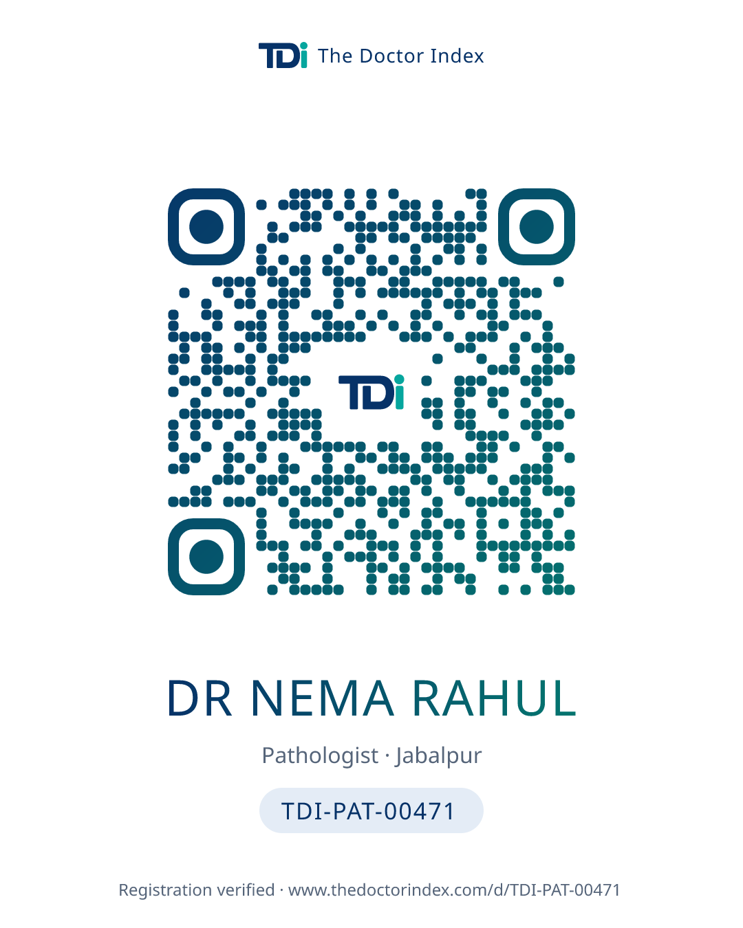 QR card for Dr Nema Rahul, TDI-PAT-00471