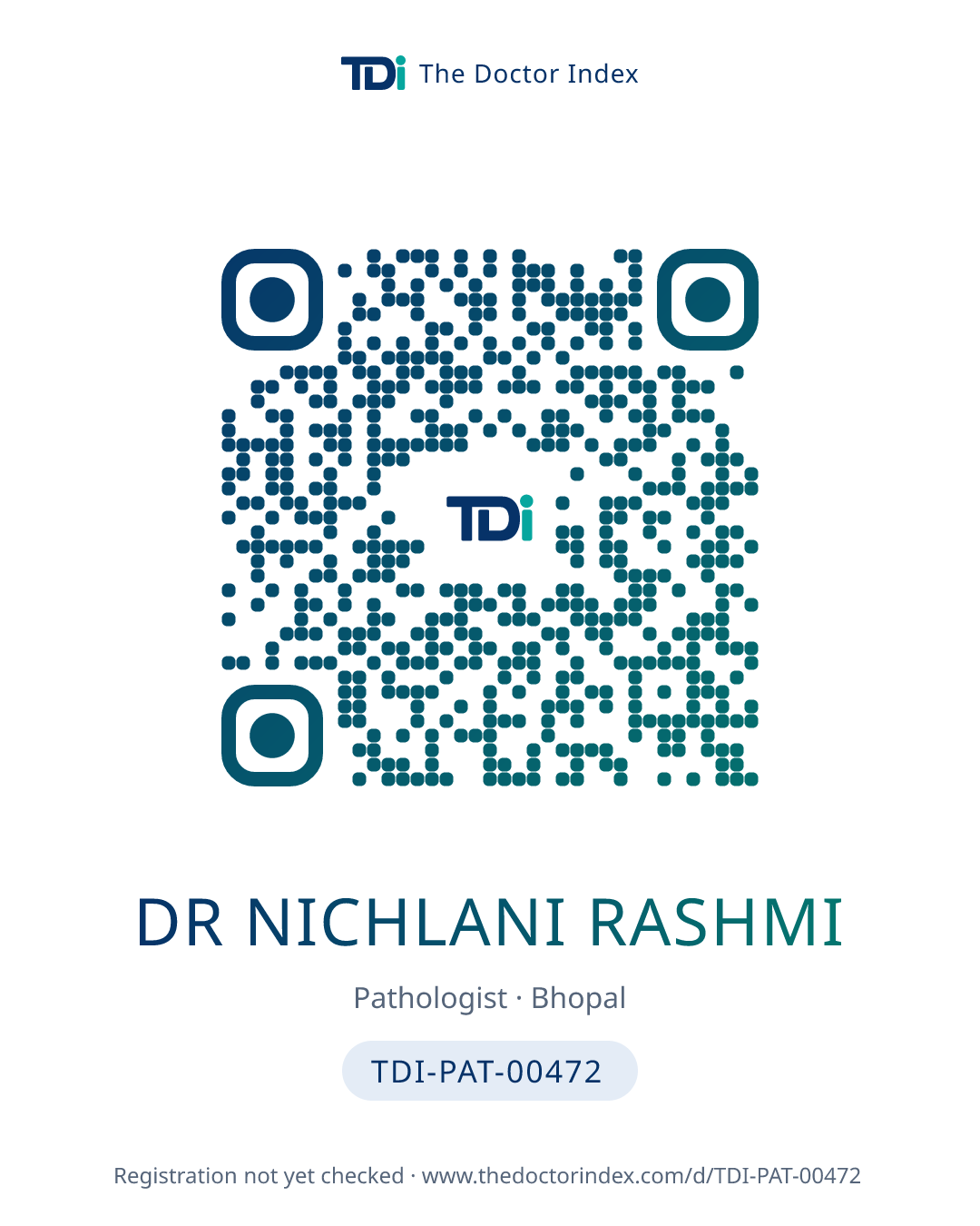 QR card for Dr Nichlani Rashmi, TDI-PAT-00472