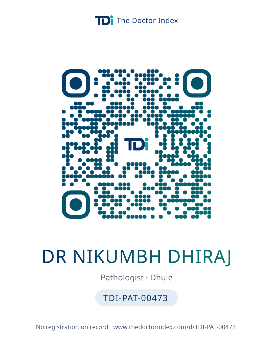 QR card for Dr Nikumbh Dhiraj, TDI-PAT-00473