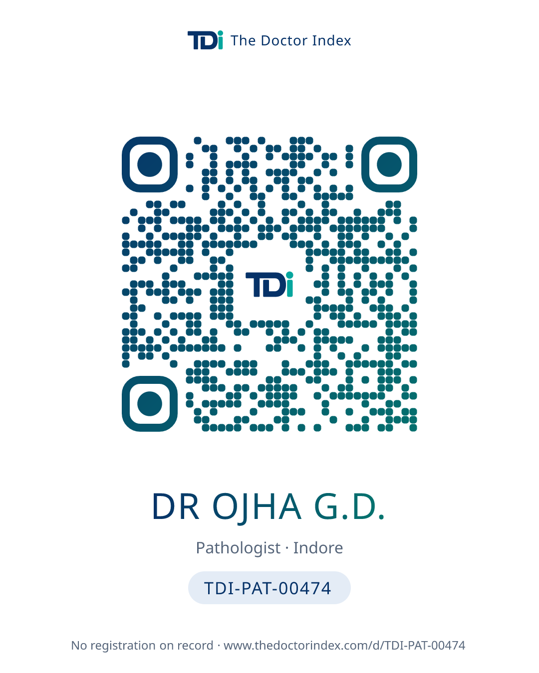 QR card for Dr Ojha G.D., TDI-PAT-00474
