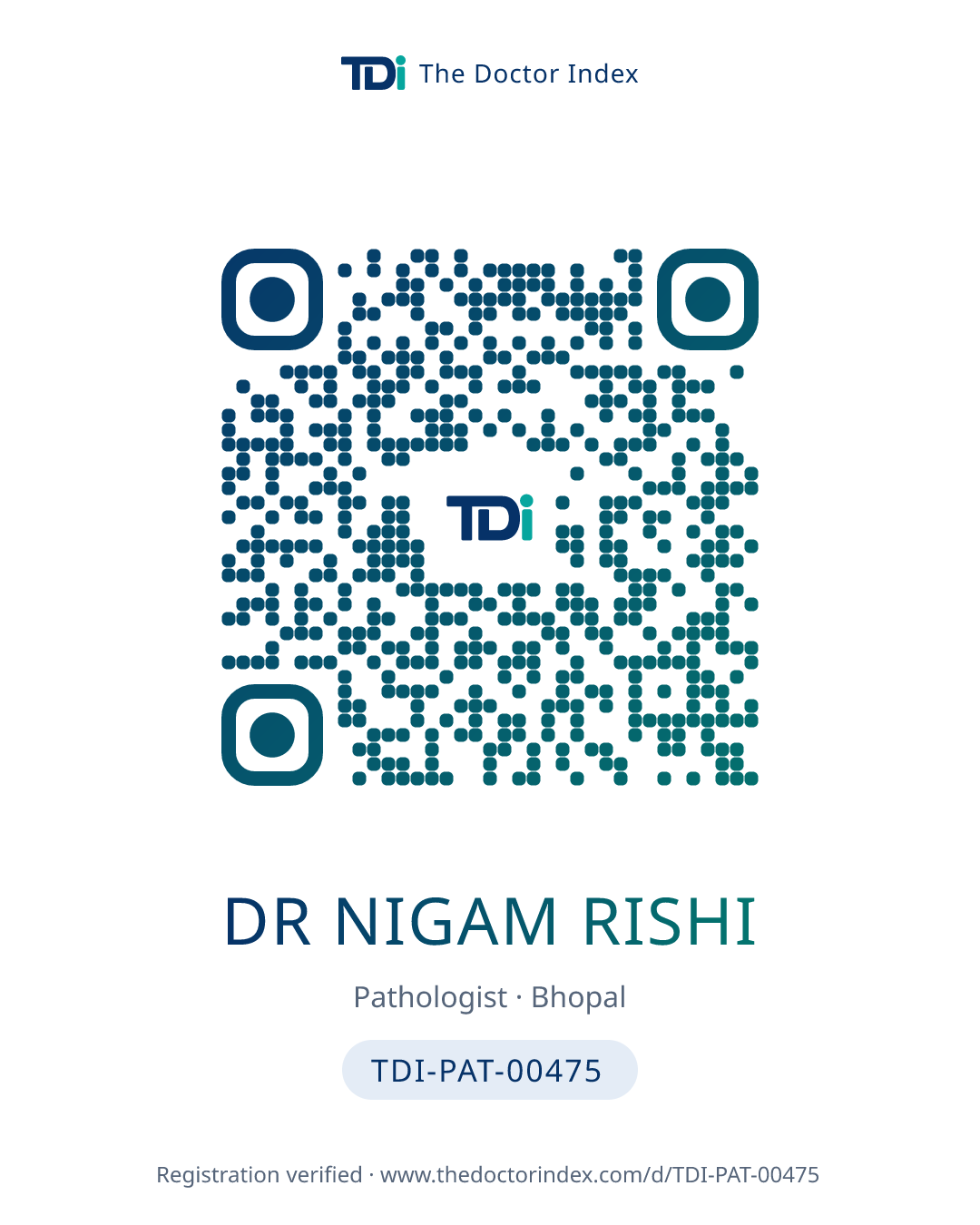 QR card for Dr Nigam Rishi, TDI-PAT-00475