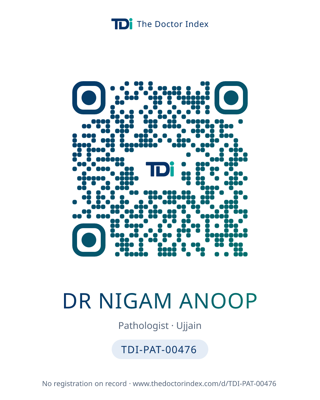 QR card for Dr Nigam Anoop, TDI-PAT-00476