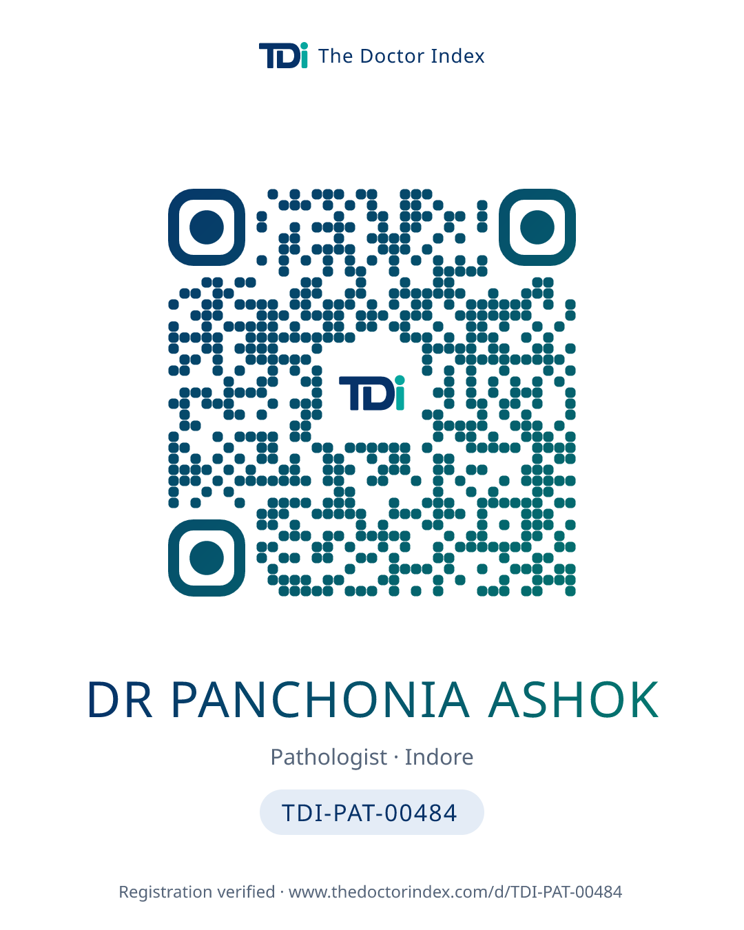 QR card for Dr Panchonia Ashok, TDI-PAT-00484