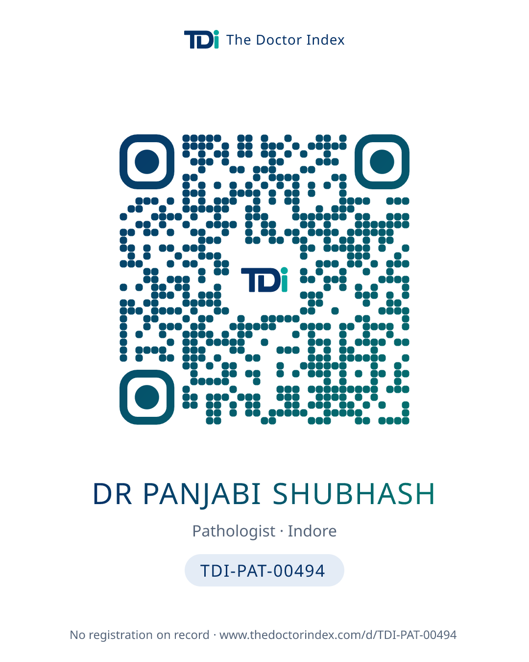 QR card for Dr Panjabi Shubhash, TDI-PAT-00494