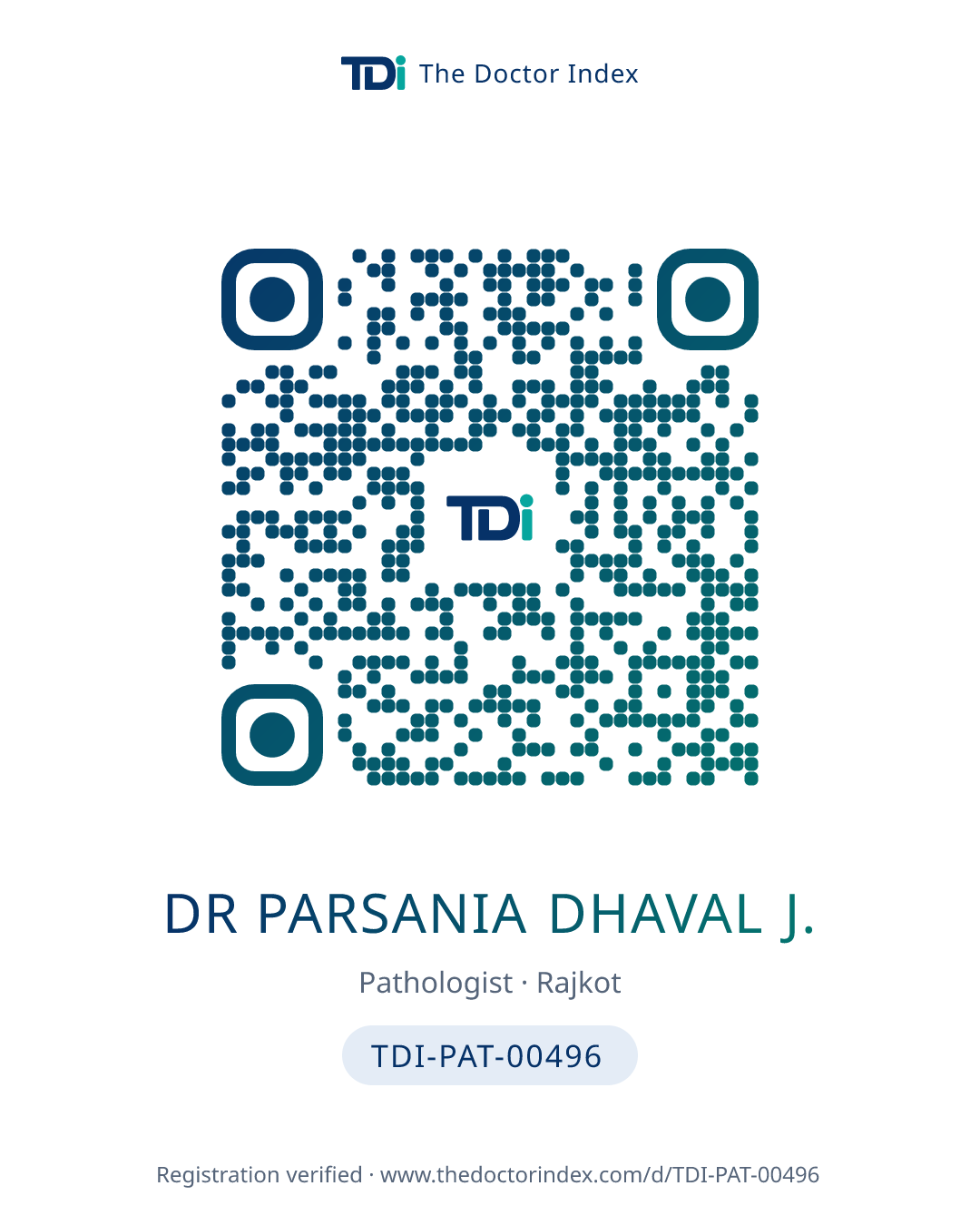 QR card for Dr Parsania Dhaval J., TDI-PAT-00496