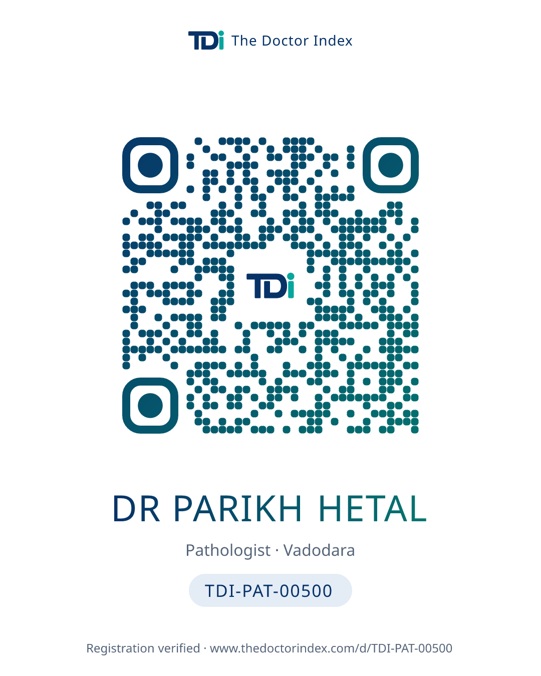 QR card for Dr Parikh Hetal, TDI-PAT-00500