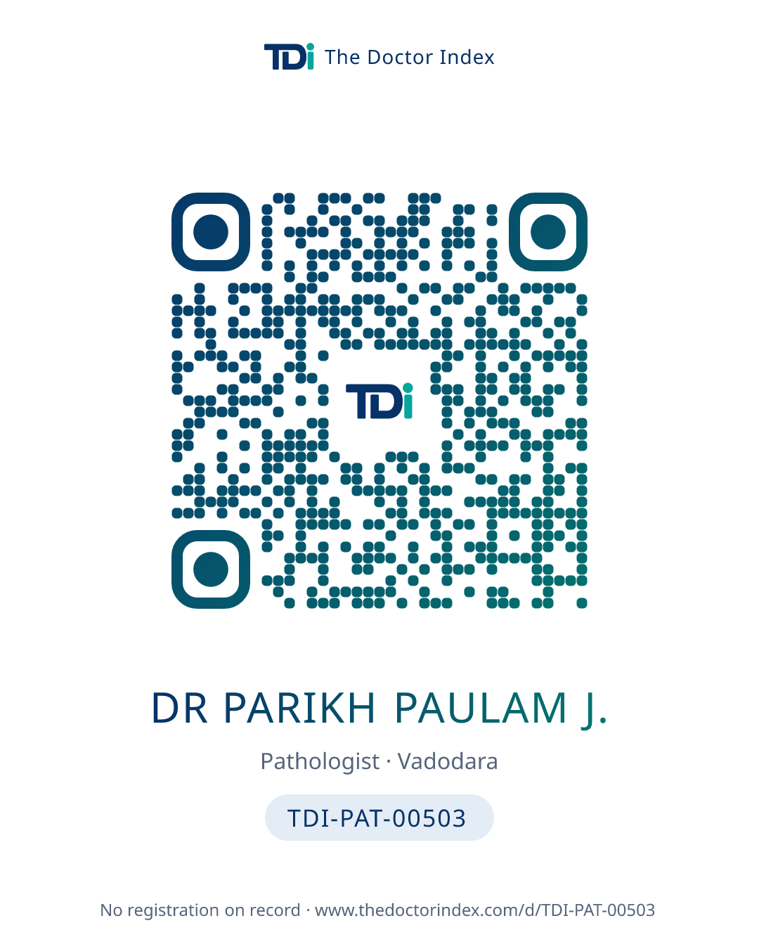 QR card for Dr Parikh Paulam J., TDI-PAT-00503