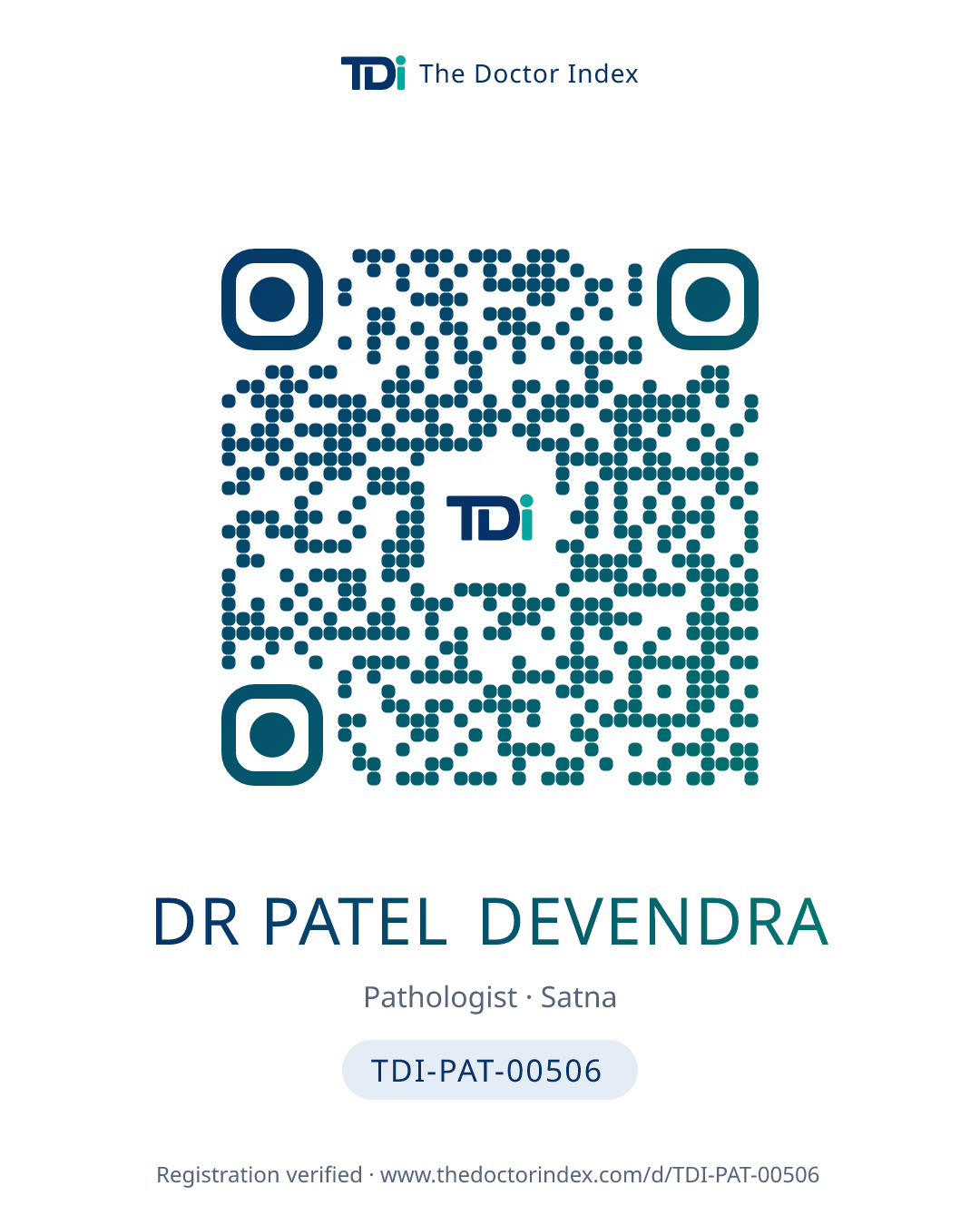QR card for Dr Patel Devendra, TDI-PAT-00506
