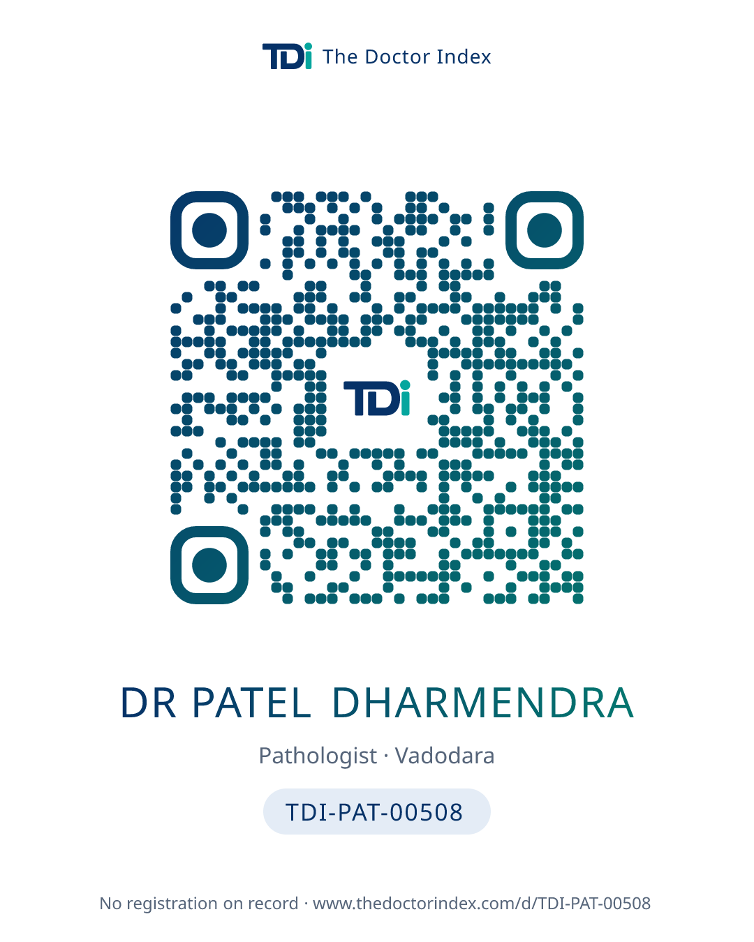 QR card for Dr Patel Dharmendra, TDI-PAT-00508