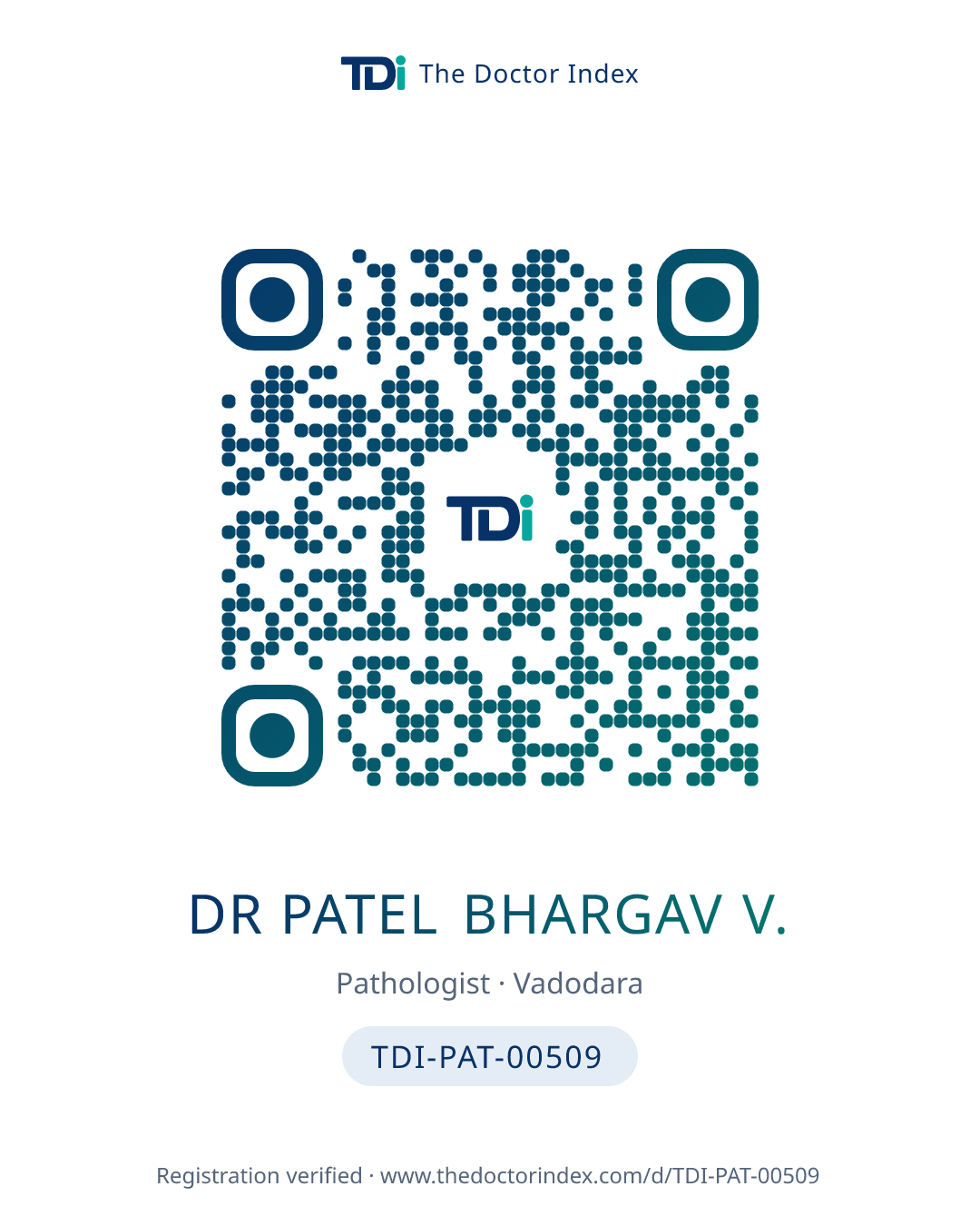 QR card for Dr Patel Bhargav V., TDI-PAT-00509