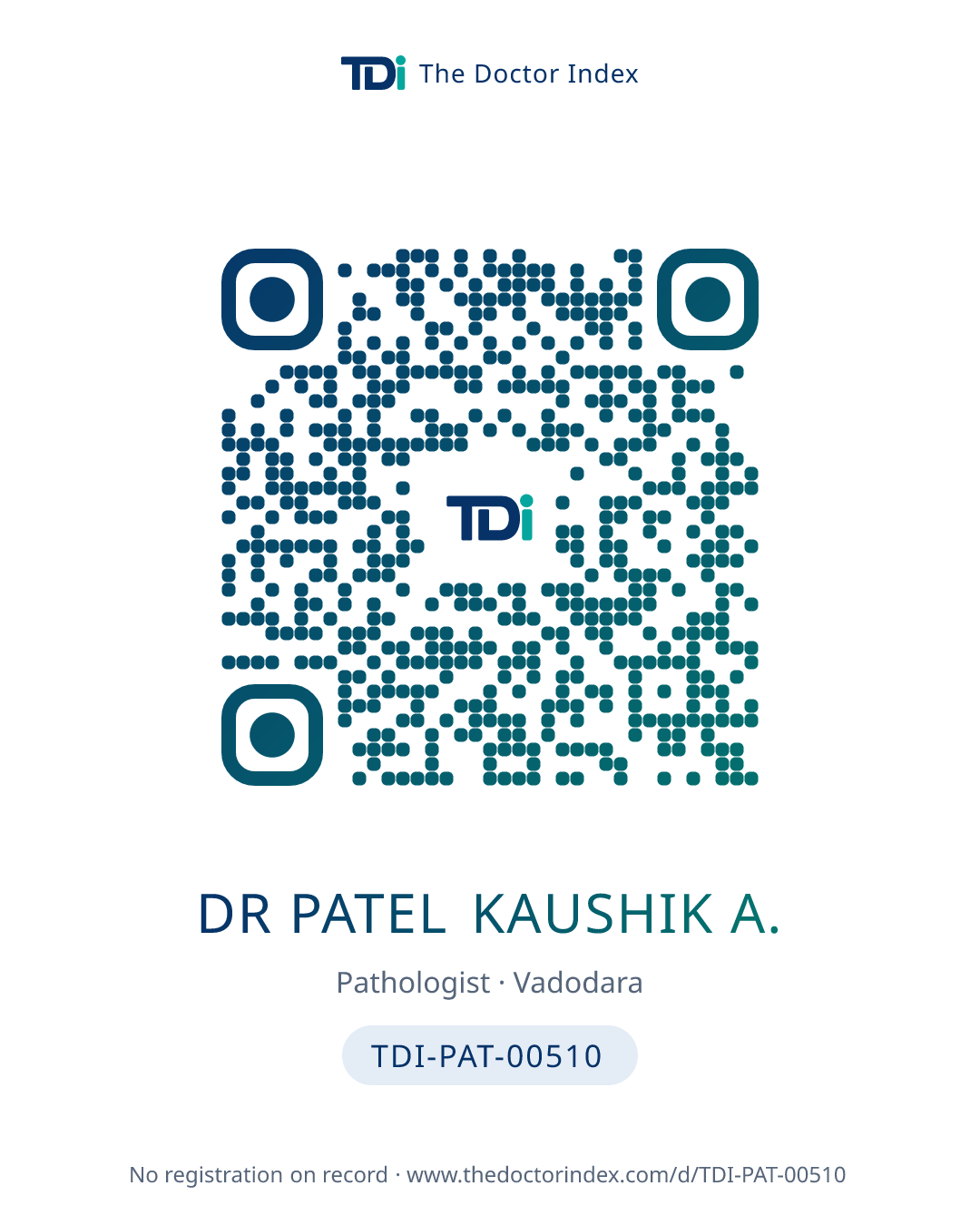 QR card for Dr Patel Kaushik A., TDI-PAT-00510