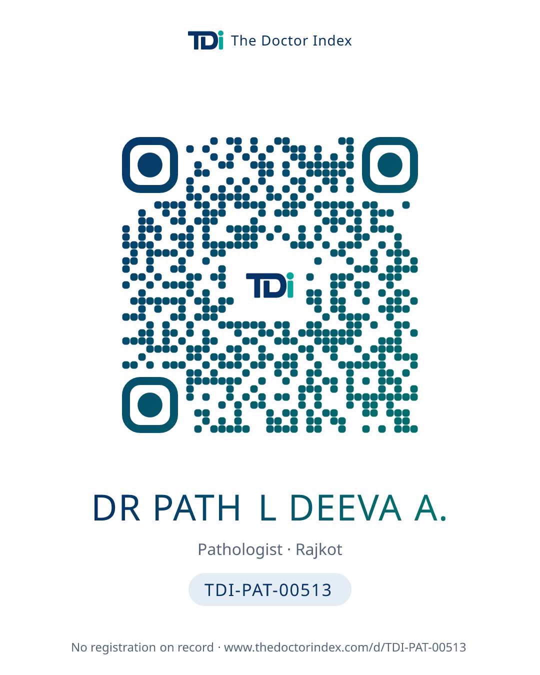 QR card for Dr Path L Deeva A., TDI-PAT-00513