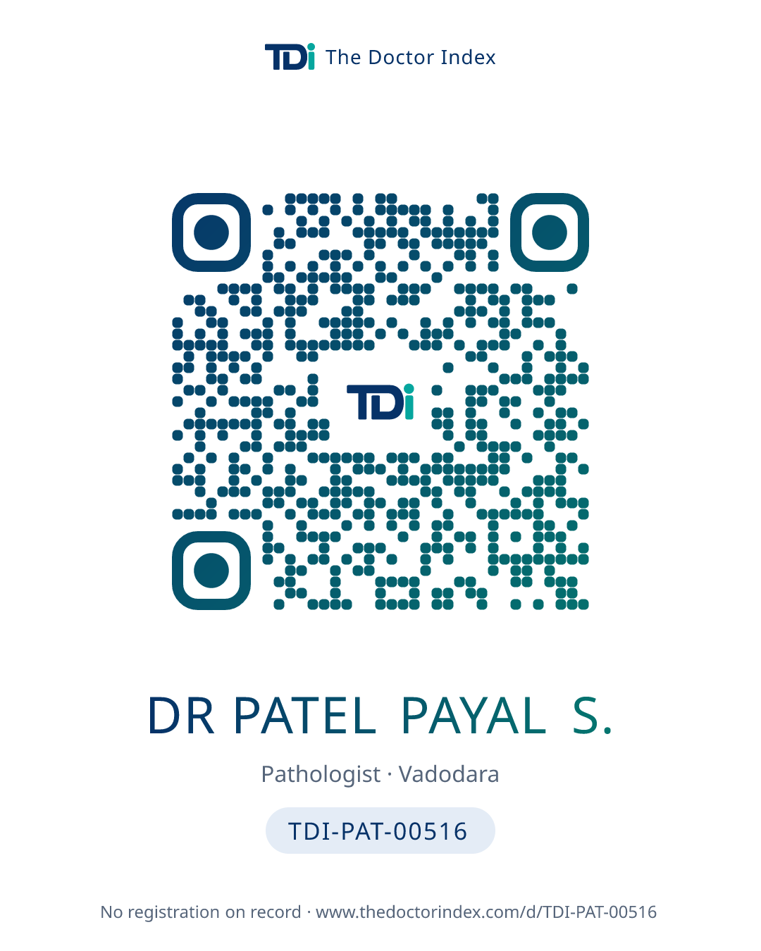 QR card for Dr Patel Payal S., TDI-PAT-00516