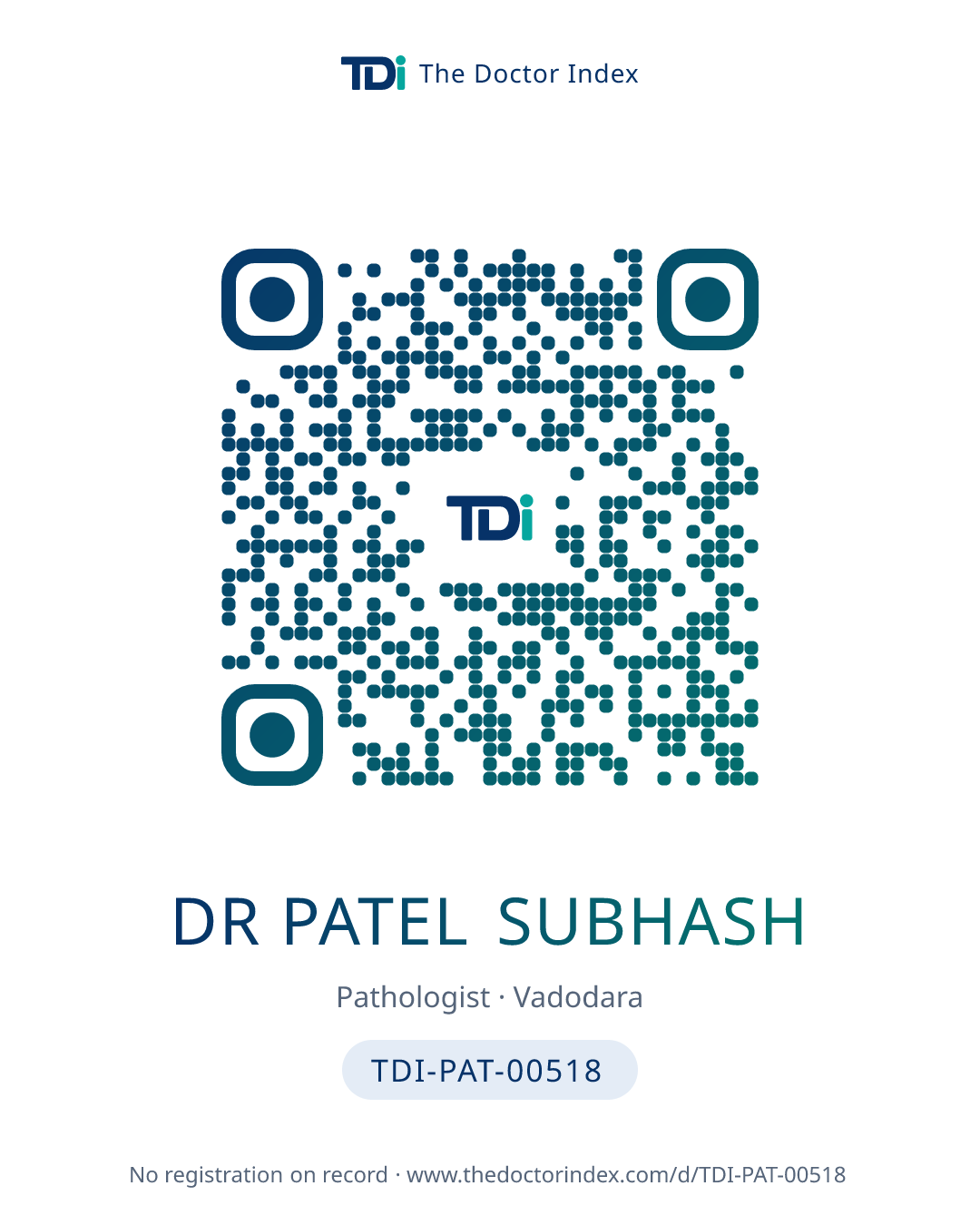 QR card for Dr Patel Subhash, TDI-PAT-00518