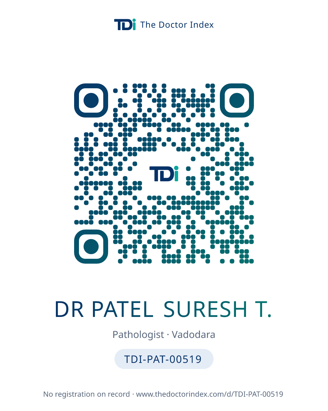 QR card for Dr Patel Suresh T., TDI-PAT-00519