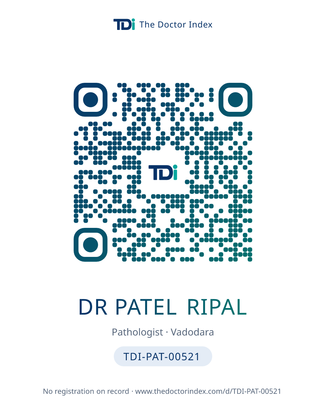 QR card for Dr Patel Ripal, TDI-PAT-00521