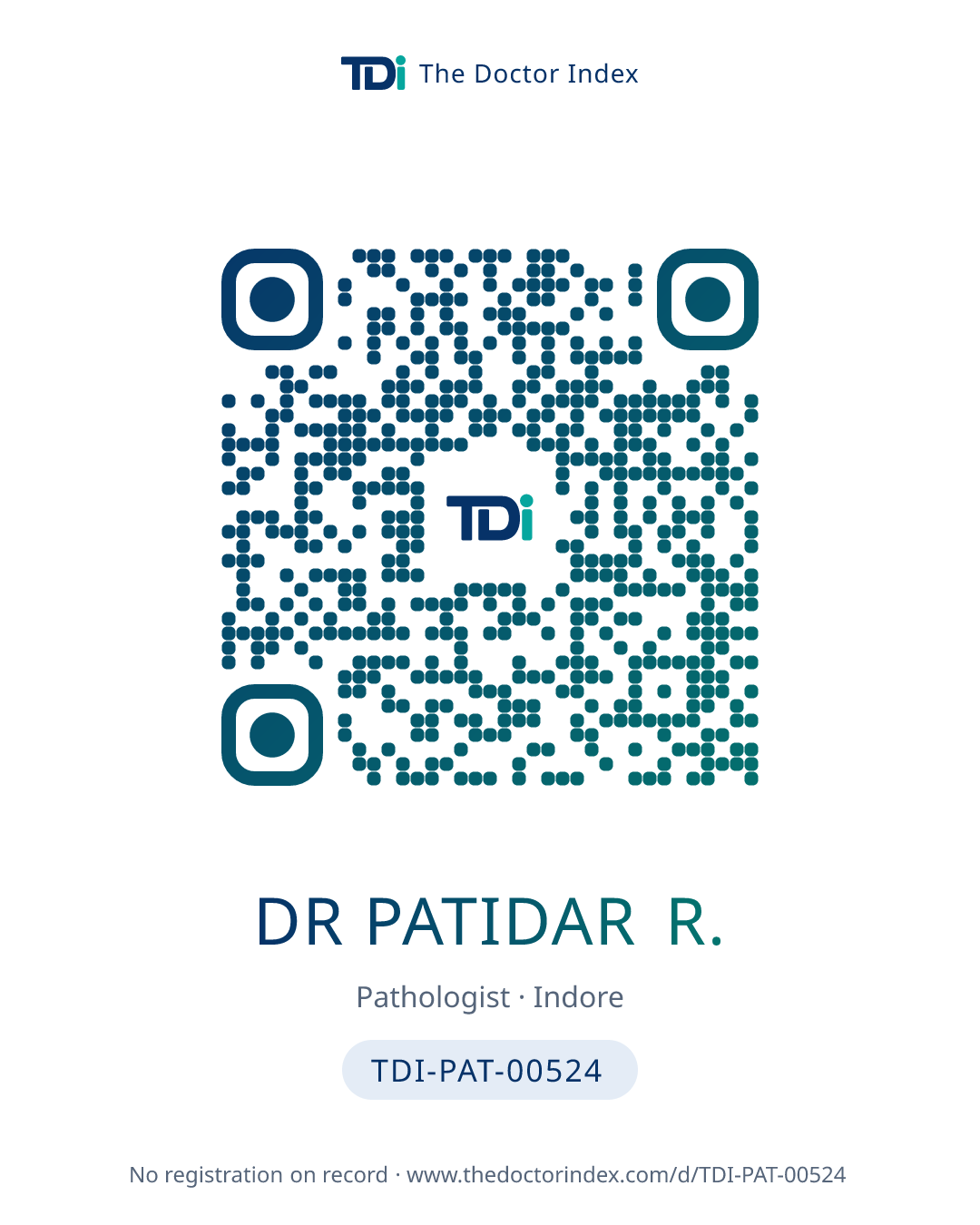 QR card for Dr Patidar R., TDI-PAT-00524