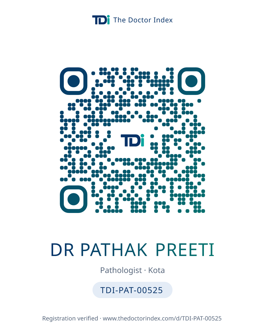 QR card for Dr Pathak Preeti, TDI-PAT-00525