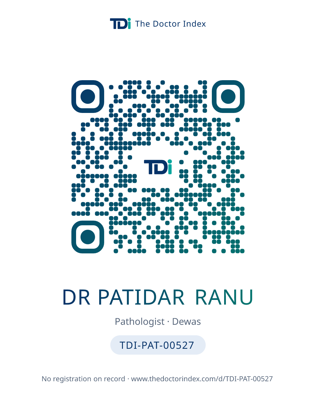 QR card for Dr Patidar Ranu, TDI-PAT-00527