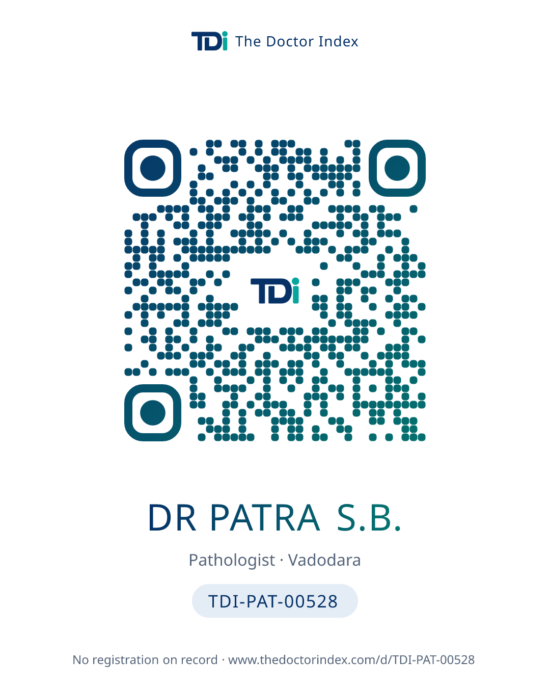 QR card for Dr Patra S.B., TDI-PAT-00528