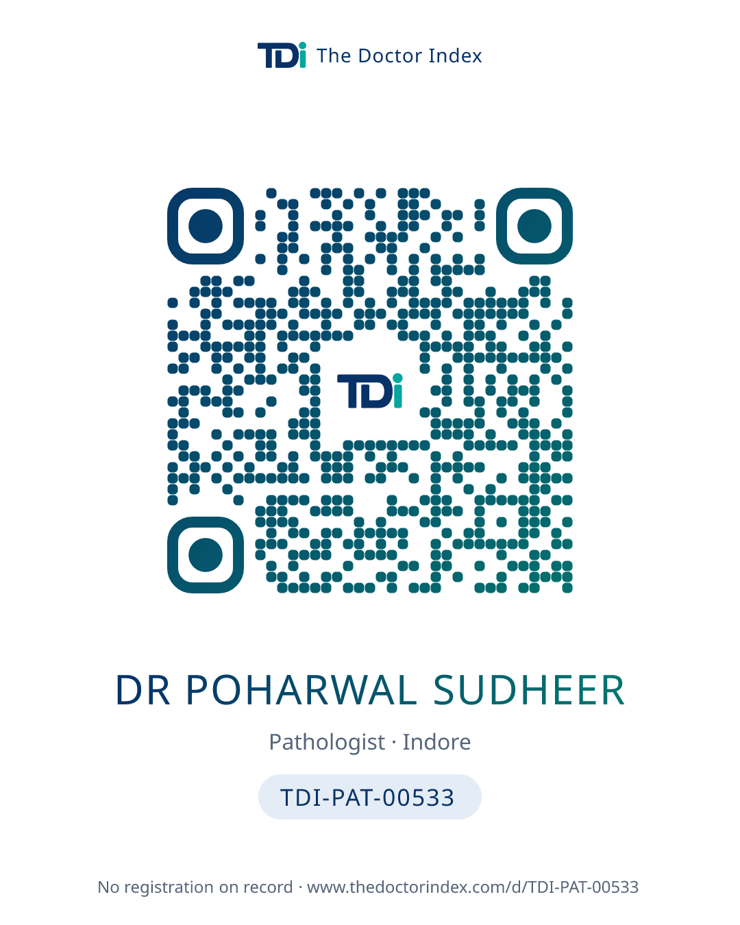 QR card for Dr Poharwal Sudheer, TDI-PAT-00533