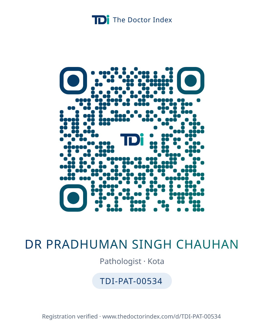 QR card for Dr Pradhuman Singh Chauhan, TDI-PAT-00534