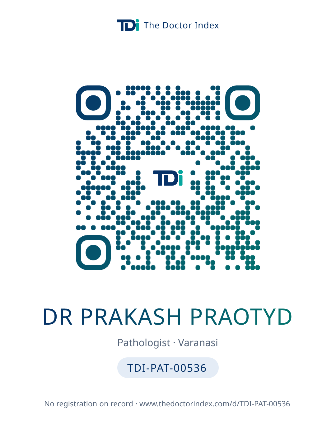 QR card for Dr Prakash Praotyd, TDI-PAT-00536
