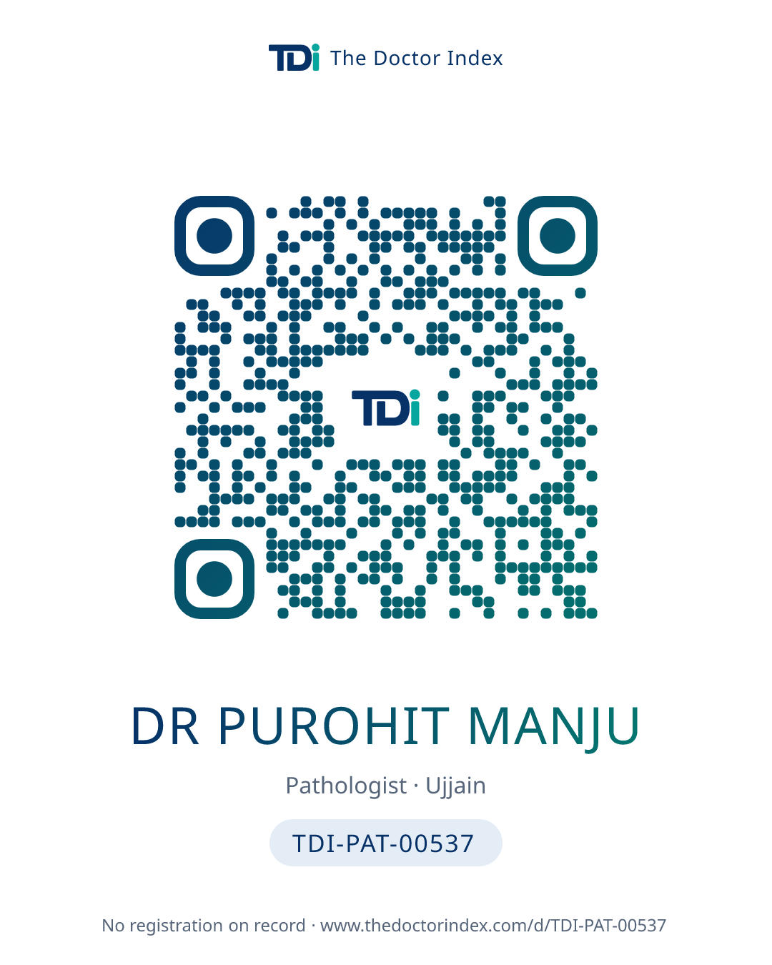 QR card for Dr Purohit Manju, TDI-PAT-00537