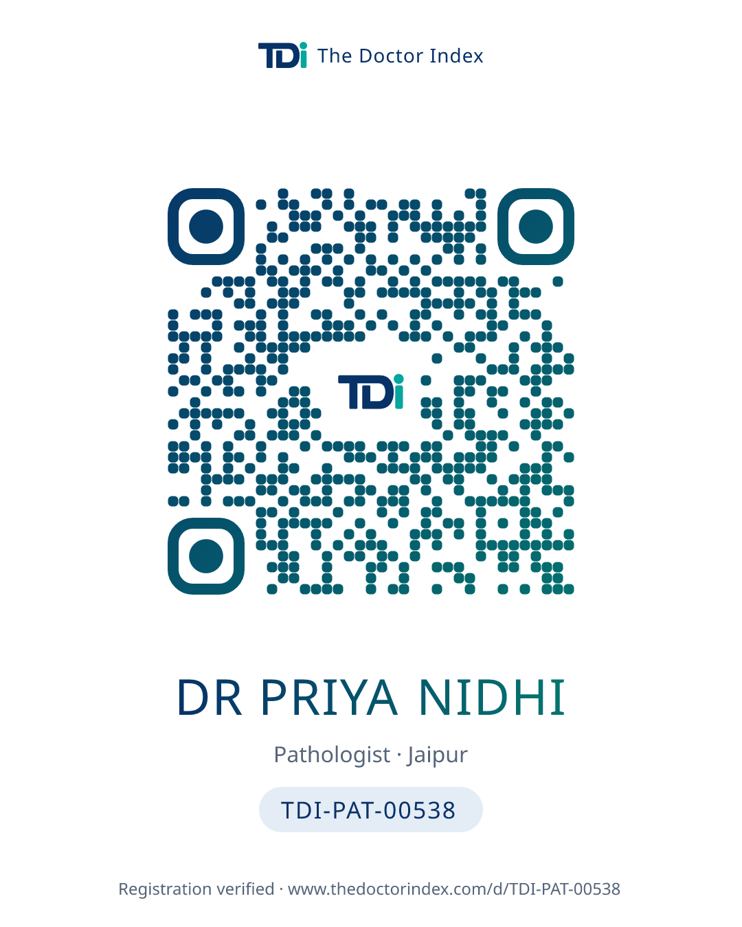QR card for Dr Priya Nidhi, TDI-PAT-00538