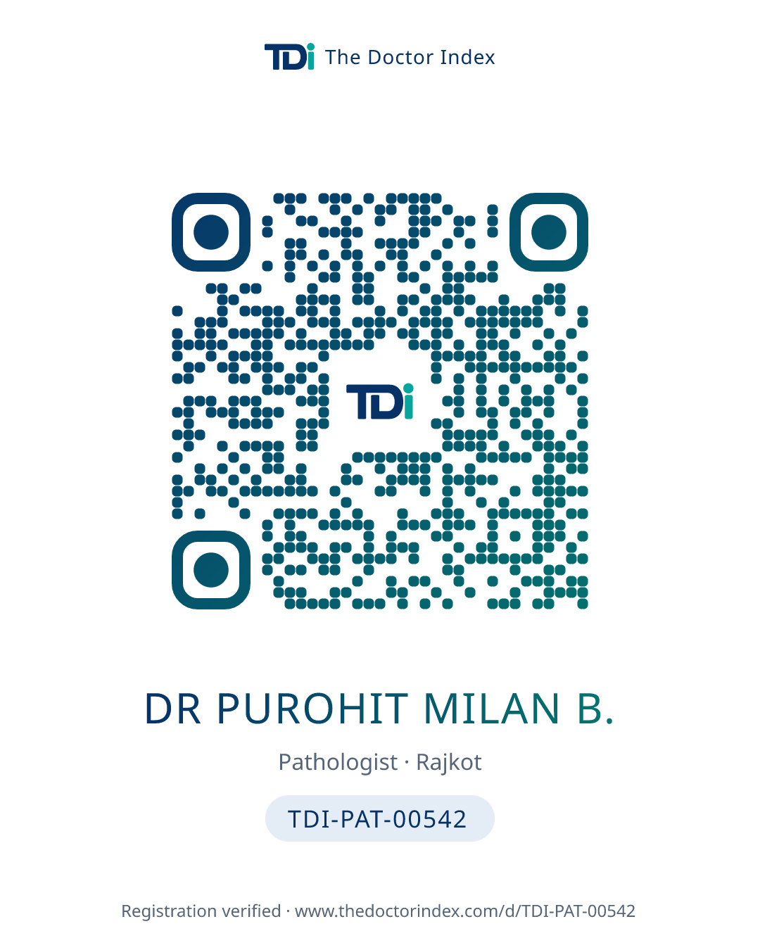 QR card for Dr Purohit Milan B., TDI-PAT-00542