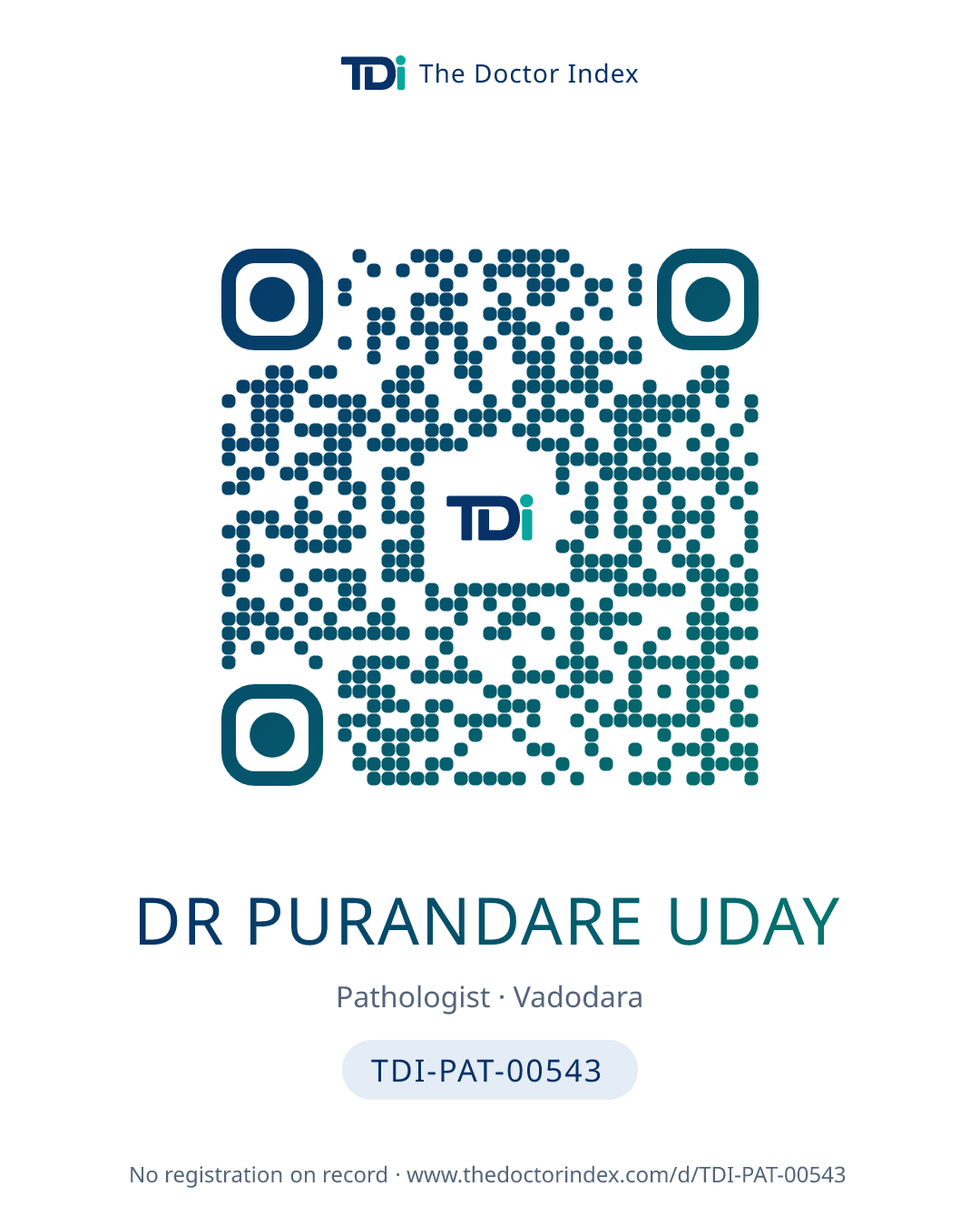 QR card for Dr Purandare Uday, TDI-PAT-00543