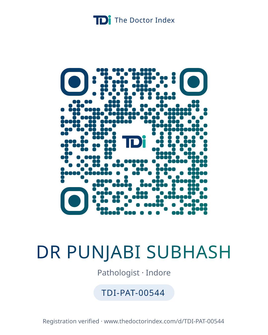 QR card for Dr Punjabi Subhash, TDI-PAT-00544
