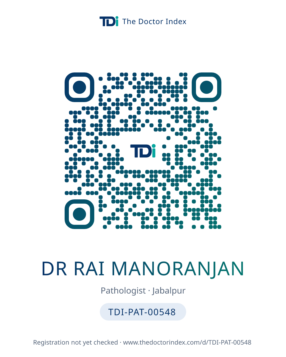 QR card for Dr Rai Manoranjan, TDI-PAT-00548
