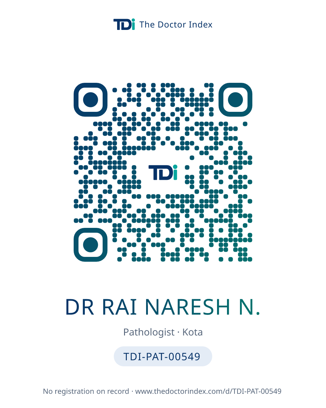QR card for Dr Rai Naresh N., TDI-PAT-00549