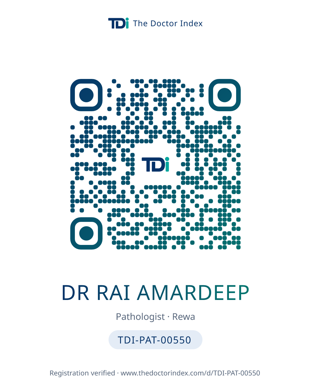 QR card for Dr Rai Amardeep, TDI-PAT-00550