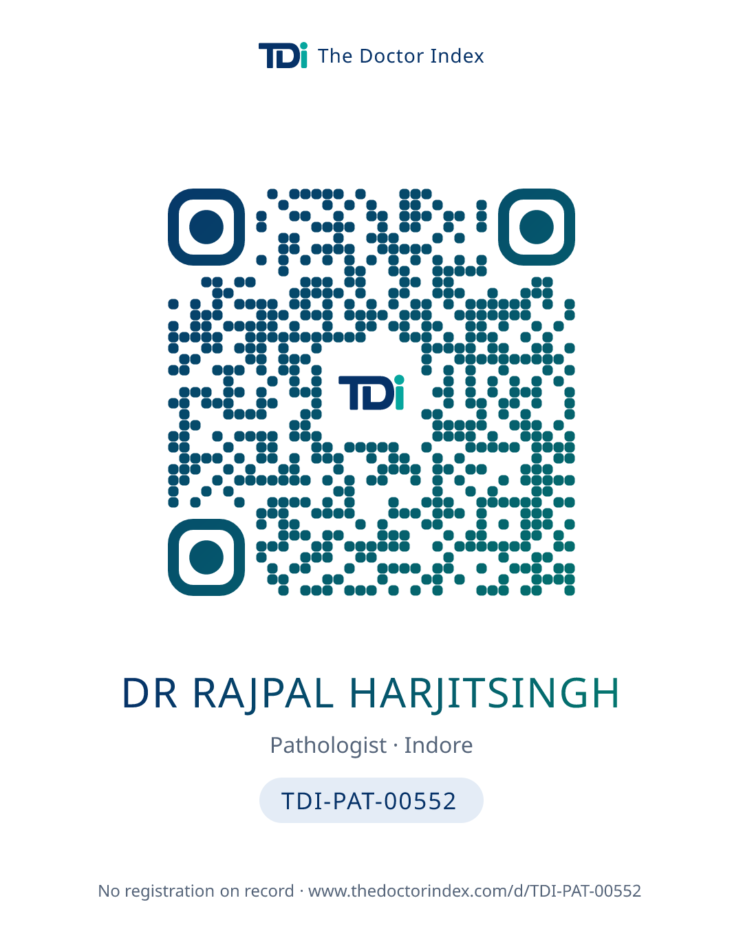 QR card for Dr Rajpal Harjitsingh, TDI-PAT-00552