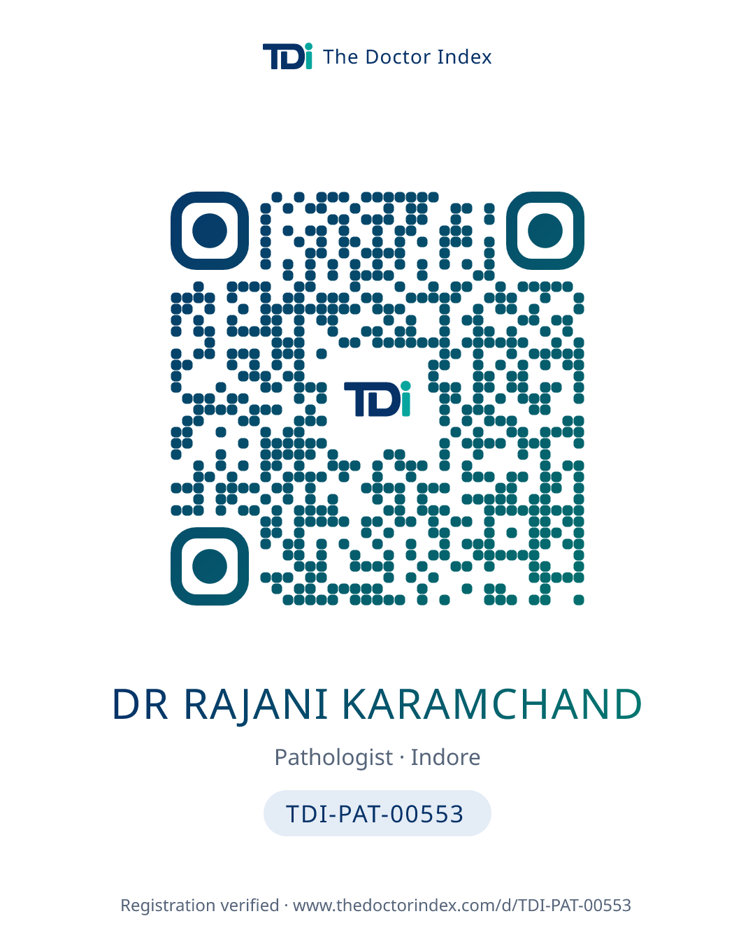 QR card for Dr Rajani Karamchand, TDI-PAT-00553