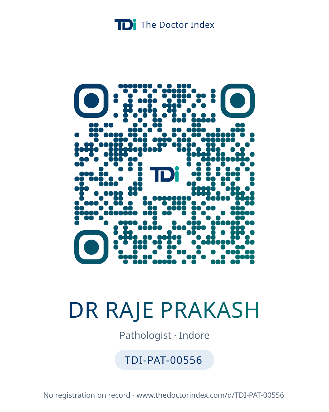 QR card for Dr Raje Prakash, TDI-PAT-00556