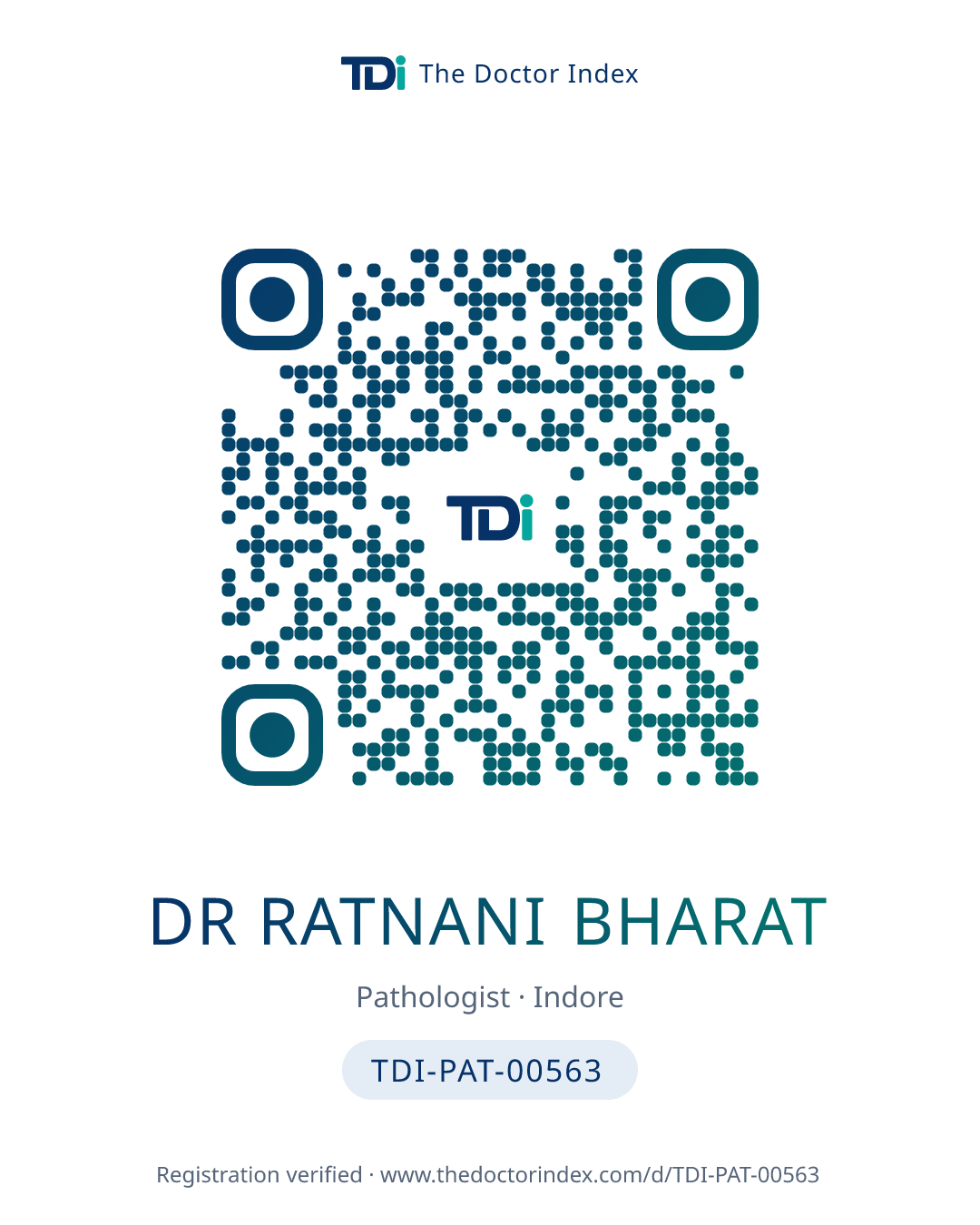 QR card for Dr Ratnani Bharat, TDI-PAT-00563