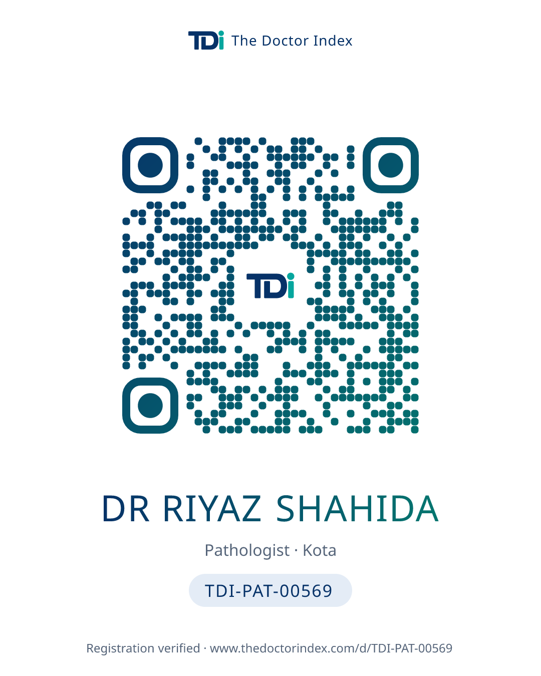QR card for Dr Riyaz Shahida, TDI-PAT-00569