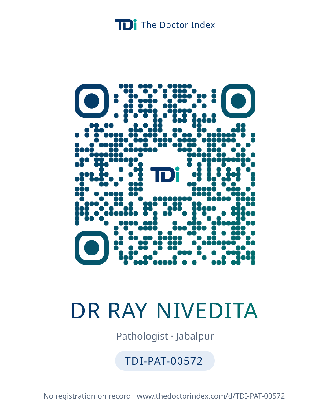 QR card for Dr Ray Nivedita, TDI-PAT-00572