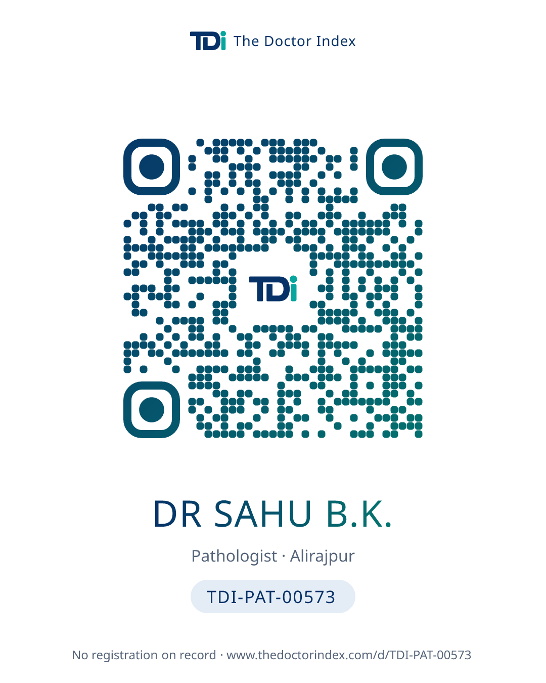 QR card for Dr Sahu B.K., TDI-PAT-00573