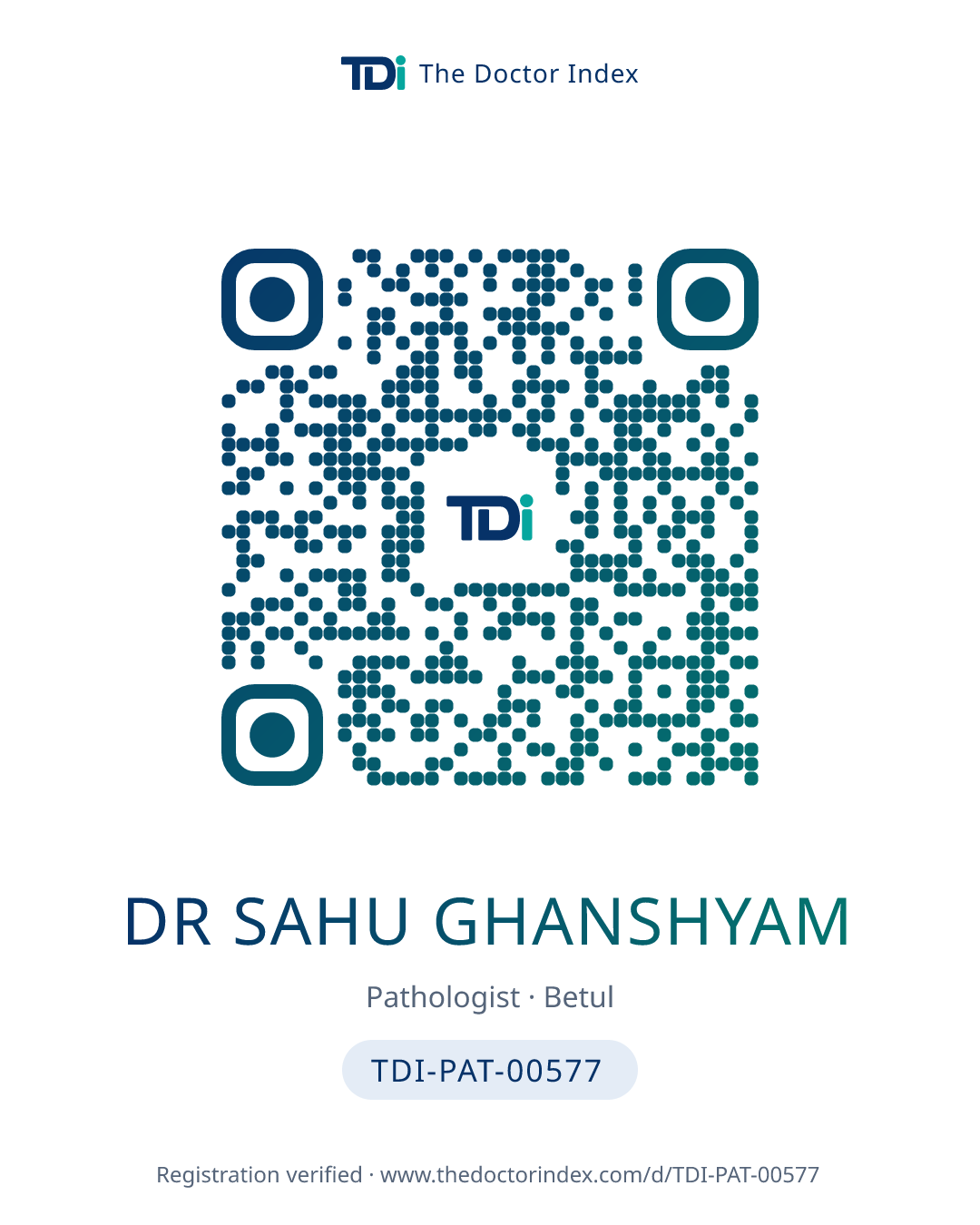 QR card for Dr Sahu Ghanshyam, TDI-PAT-00577